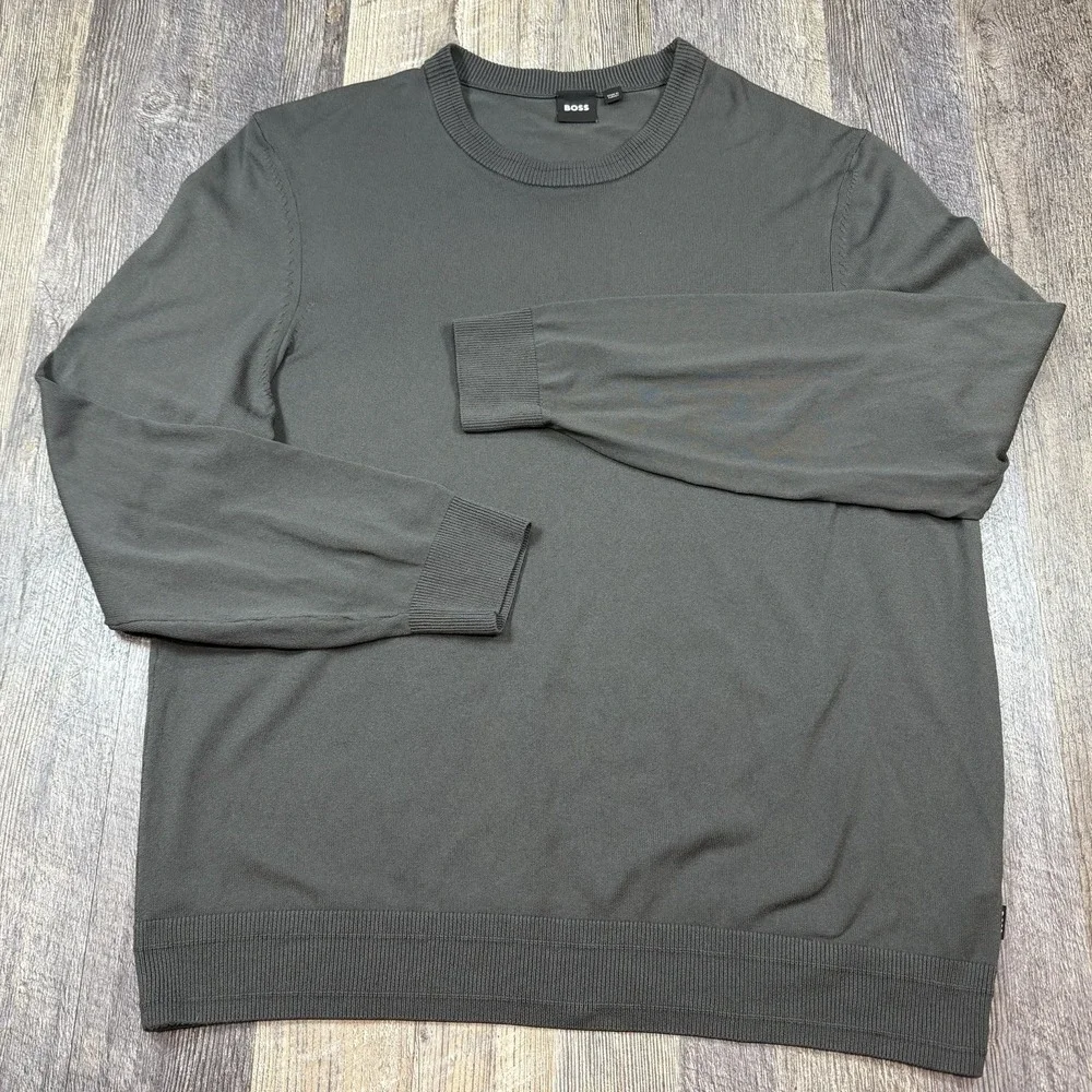 BOSS Hugo Boss Mens XL Dark Gray Crewneck Sweater Lightweight Pullover Polyamide